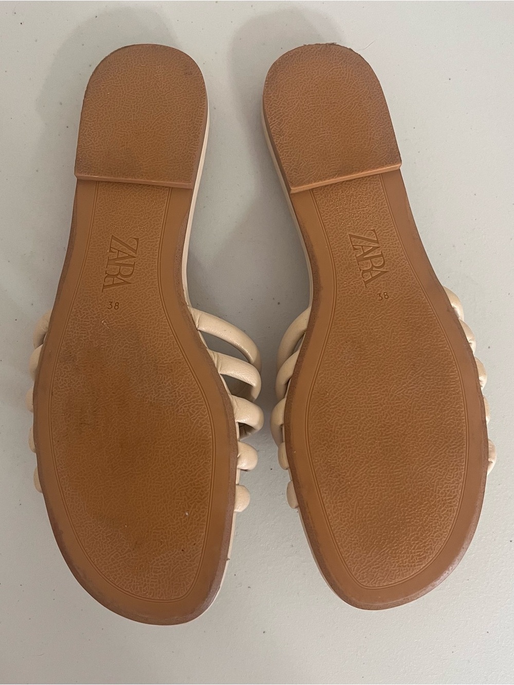 Zara Neutral Braided Tube Strap Slide Sandals - Light Beige Cream EU 38 - Picture 4 of 9